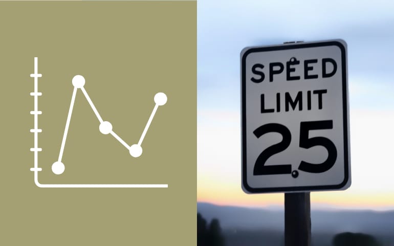 Graph chart icon next to 25mph speed limit sign