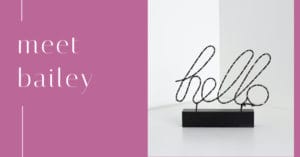 meet bailey hello sign sitting on table