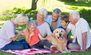 Happy family talking in the park on a sunny day